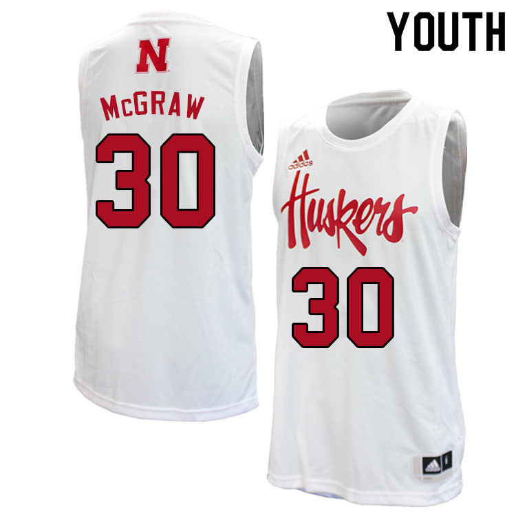 Youth #30 Chris McGraw Nebraska Cornhuskers College Basketball Jerseys Sale-White - Click Image to Close